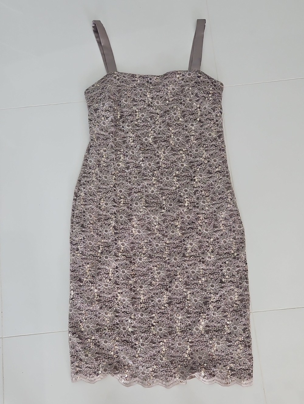 Vintage R&M Richards Lace Sheath Dress in Tan Bronze